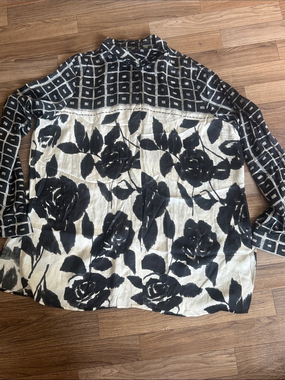 Marina Rinaldi Black and White Mixed-Print Blouse
